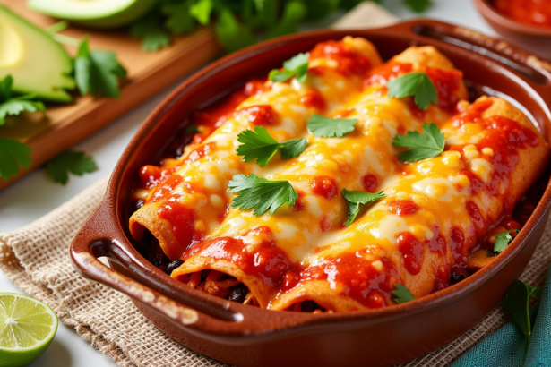 Protein-Packed Chicken Enchiladas in Red Sauce - Homemade Mexican Food Photography