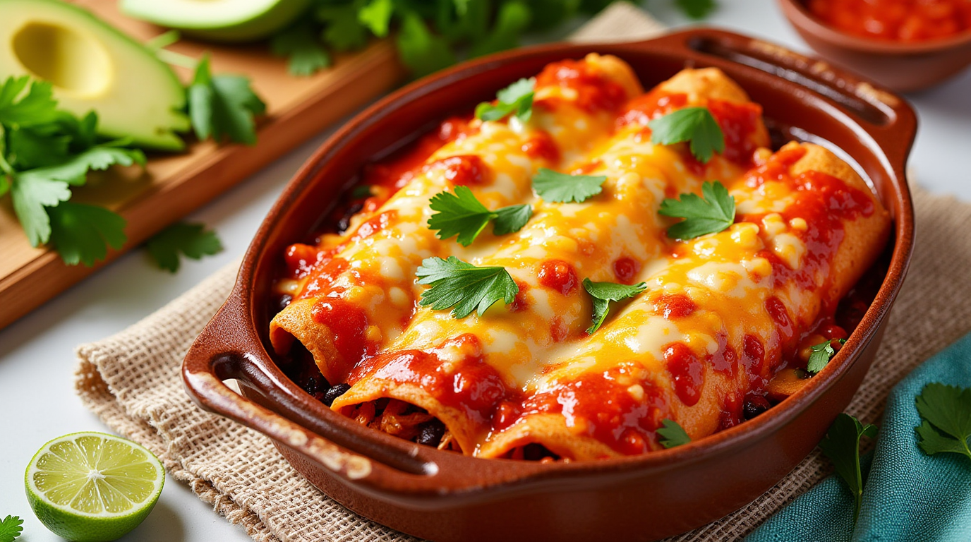 Protein-Packed Chicken Enchiladas in Red Sauce - Homemade Mexican Food Photography