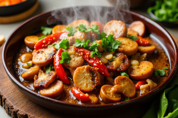 "A delicious plate of Korean mushrooms spiced with chili, garlic, and fresh herbs, ready in just 15 minutes."